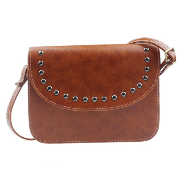 NEW Studded Brown Messenger Bag - Picture 4 of 6
